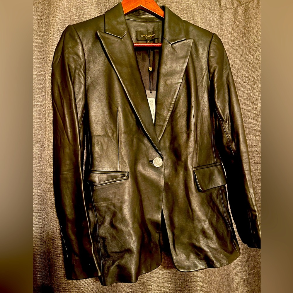 Black leather blazer by Kori Halperin